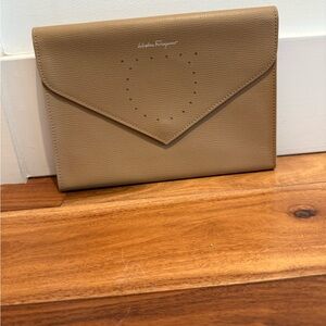 Salvatore Ferragamo Tan Leather Clutch/document holder